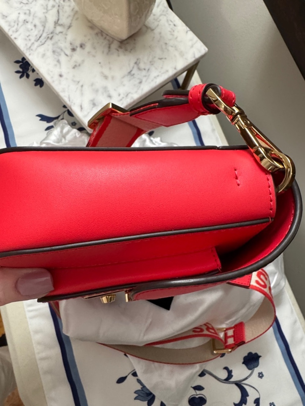 Michael Kors Sloan Editor Red Leather Crossbody with Branded Canvas Strap - Picture 6 of 14